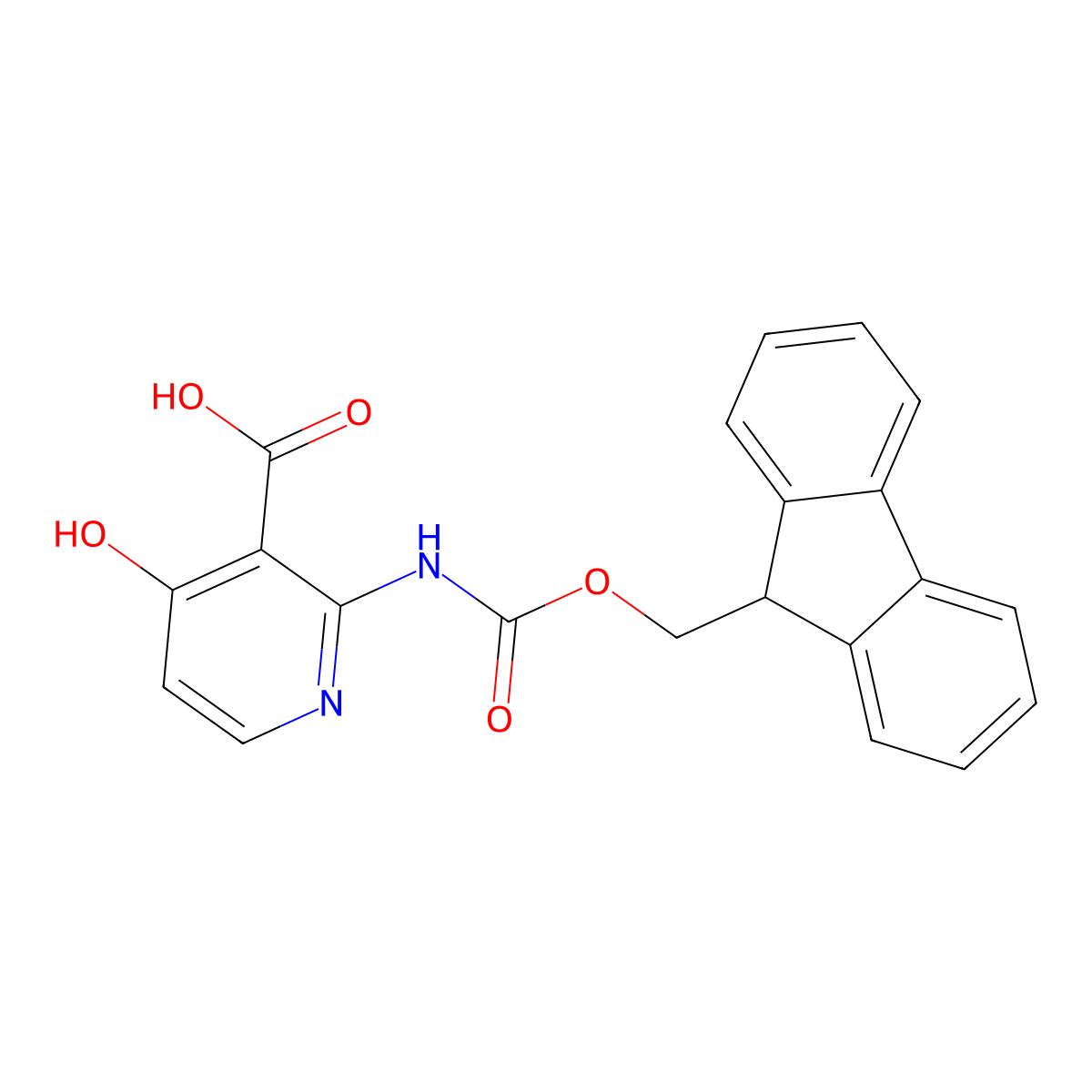 2-({[(9H-fluoren-9-yl)methoxy]carbonyl}amino)-4-hydroxypyridine-3-carboxylic acid molecular structure, CAS 2384547-58-2