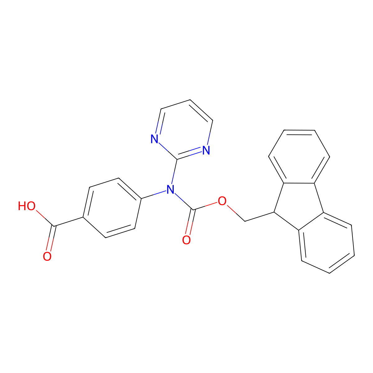 4-({[(9H-fluoren-9-yl)methoxy]carbonyl}(pyrimidin-2-yl)amino)benzoic acid molecular structure, CAS 2384549-94-2