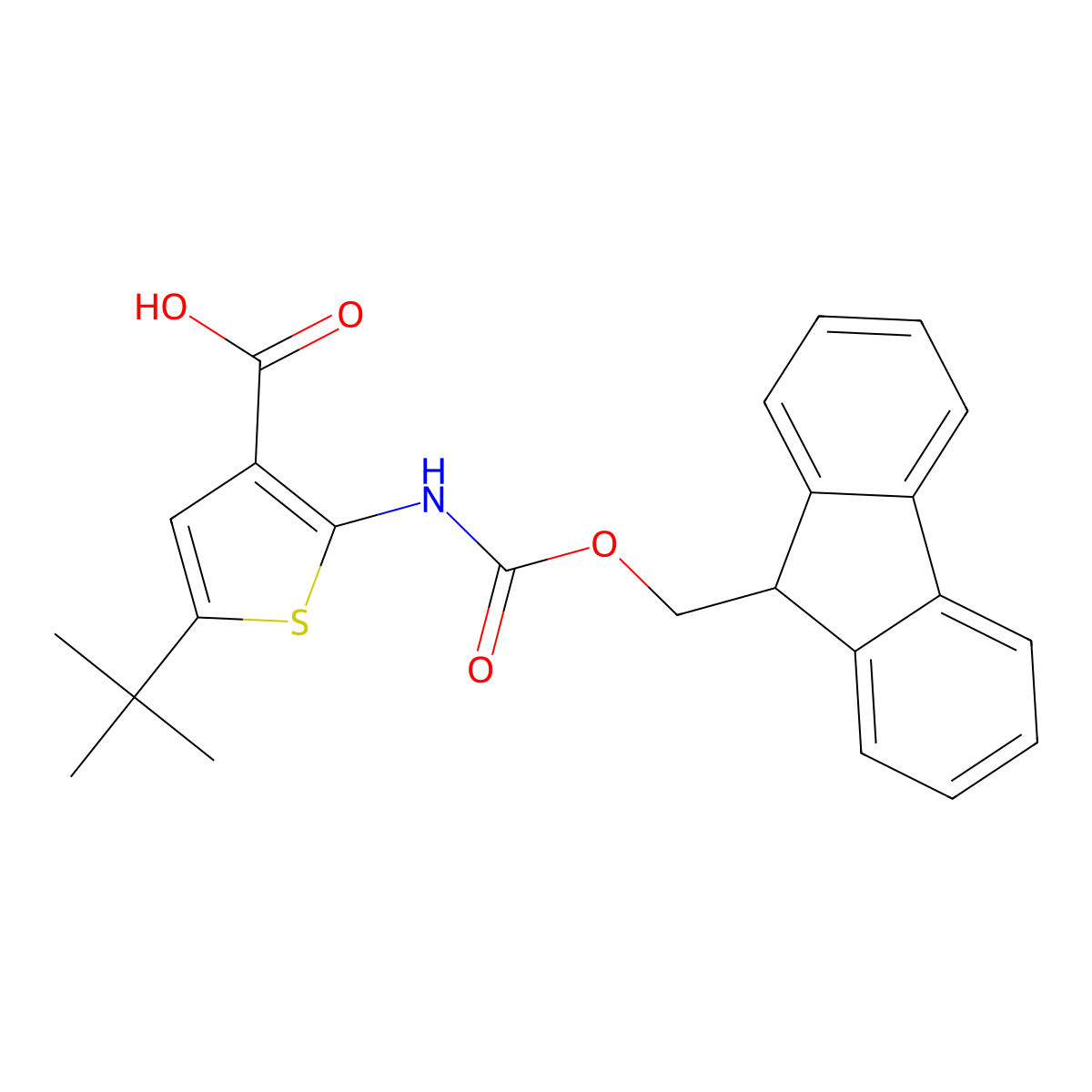 5-tert-butyl-2-({[(9H-fluoren-9-yl)methoxy]carbonyl}amino)thiophene-3-carboxylic acid molecular structure, CAS 2384550-10-9