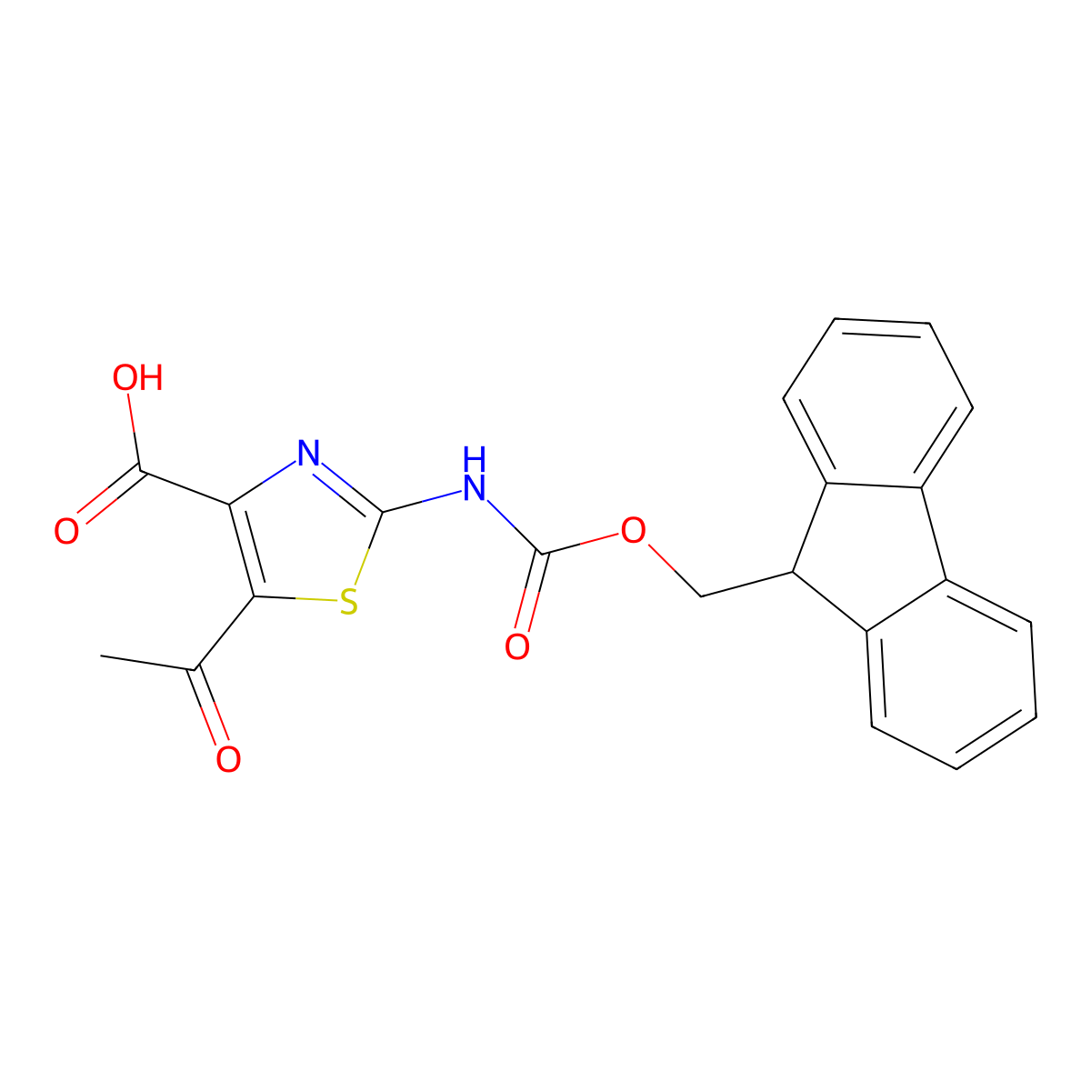 5-acetyl-2-({[(9H-fluoren-9-yl)methoxy]carbonyl}amino)-1,3-thiazole-4-carboxylic acid molecular structure, CAS 2384562-53-0