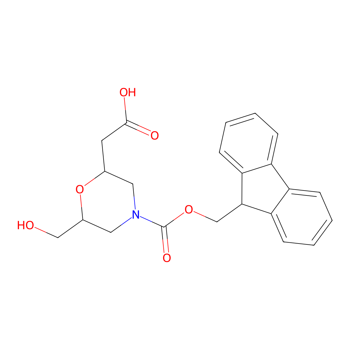 2-(4-{[(9H-fluoren-9-yl)methoxy]carbonyl}-6-(hydroxymethyl)morpholin-2-yl)acetic acid molecular structure, CAS 2384564-42-3