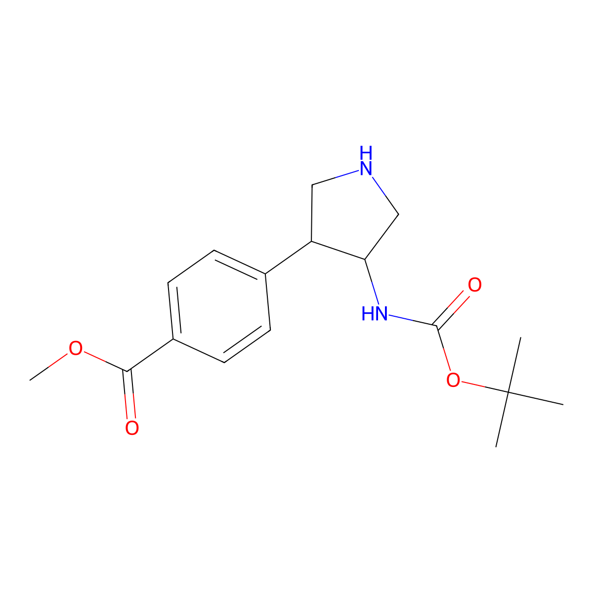 Methyl 4-(4-{[(tert-butoxy)carbonyl]amino}pyrrolidin-3-yl)benzoate molecular structure, CAS 2384564-46-7
