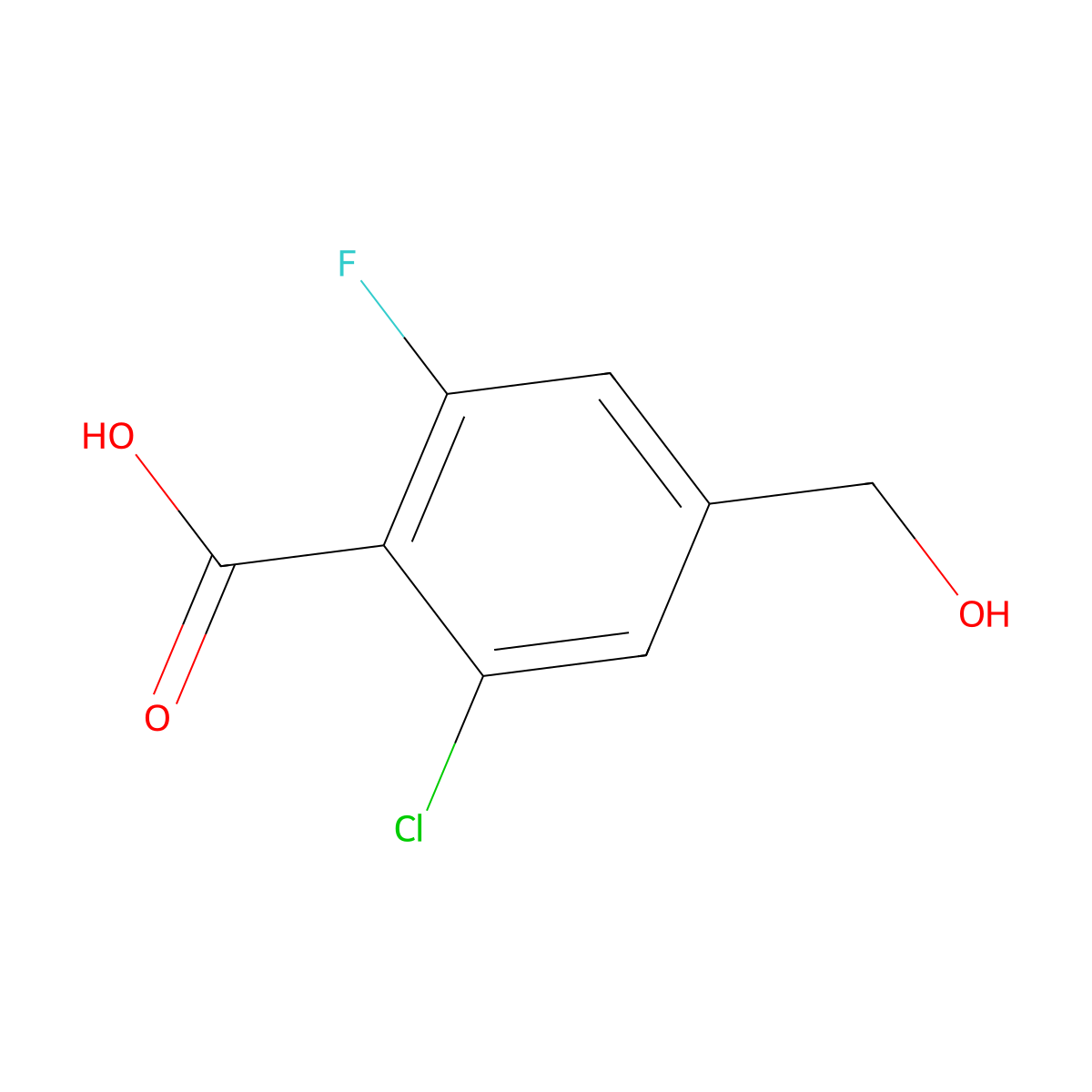 2-Chloro-6-fluoro-4-(hydroxymethyl)benzoic acid molecular structure, CAS 2384569-59-7