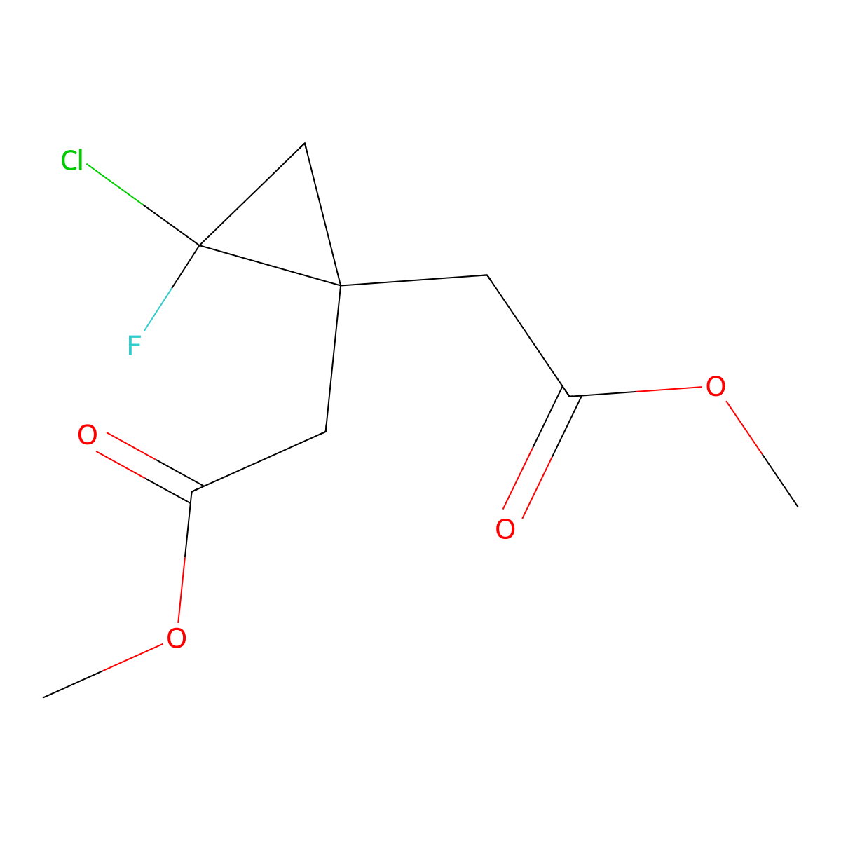 Methyl2-[2-chloro-2-fluoro-1-(2-methoxy-2-oxoethyl)cyclopropyl]acetate molecular structure, CAS 2384605-82-5