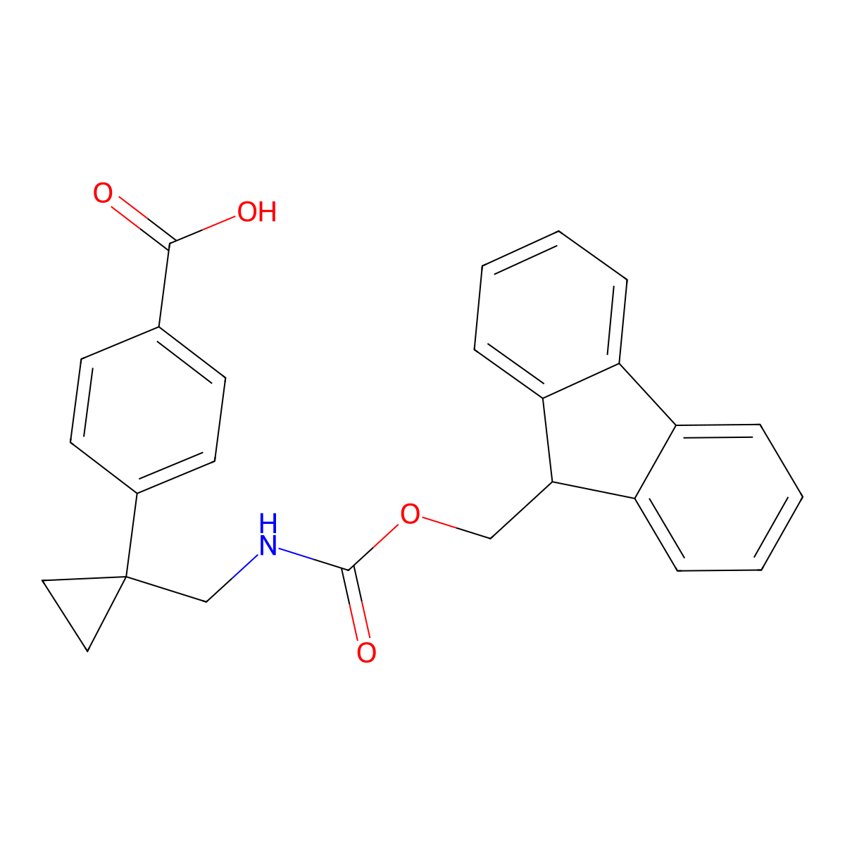 4-{1-[({[(9H-fluoren-9-yl)methoxy]carbonyl}amino)methyl]cyclopropyl}benzoic acid molecular structure, CAS 2384608-41-5