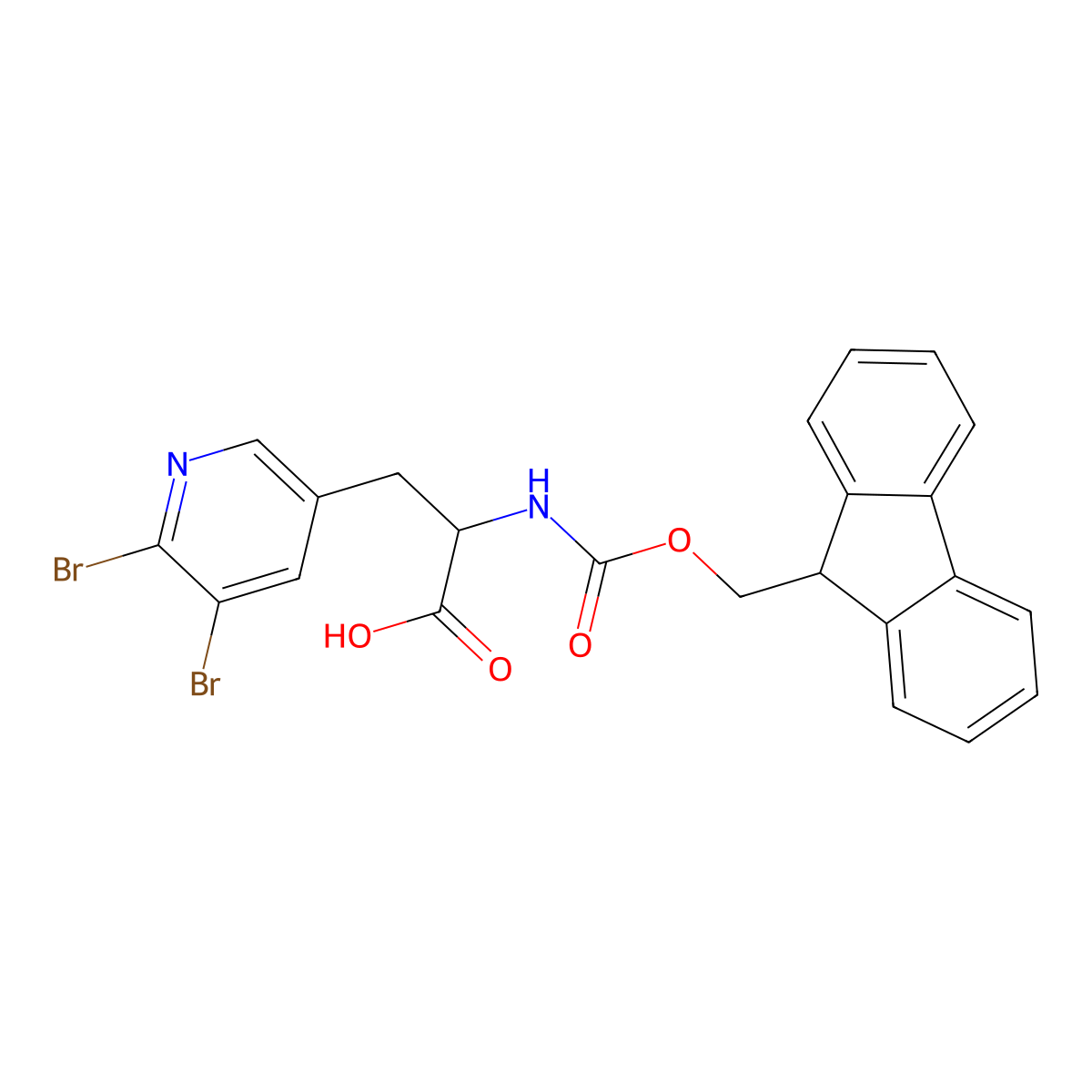 3-(5,6-dibromopyridin-3-yl)-2-({[(9H-fluoren-9-yl)methoxy]carbonyl}amino)propanoic acid molecular structure, CAS 2384619-46-7