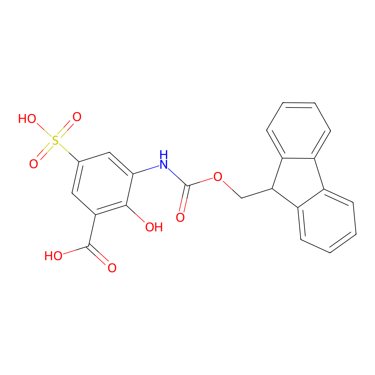 3-({[(9H-fluoren-9-yl)methoxy]carbonyl}amino)-2-hydroxy-5-sulfobenzoic acid molecular structure, CAS 2384641-07-8