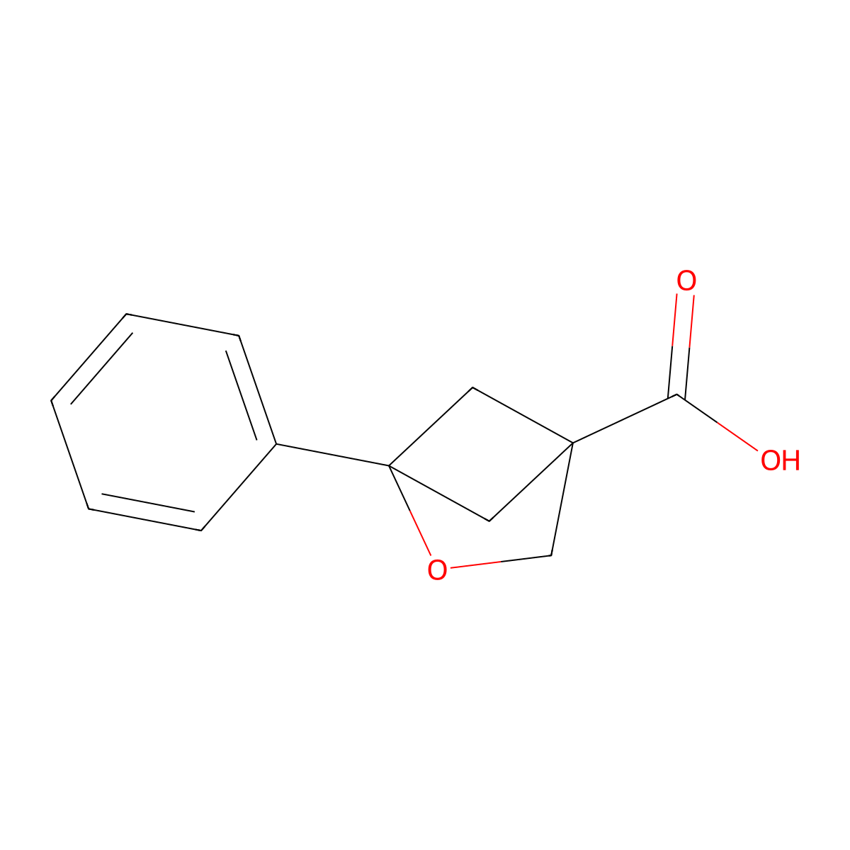 1-Phenyl-2-oxabicyclo(2.1.1)hexane-4-carboxylic acid molecular structure, CAS 2384644-44-2