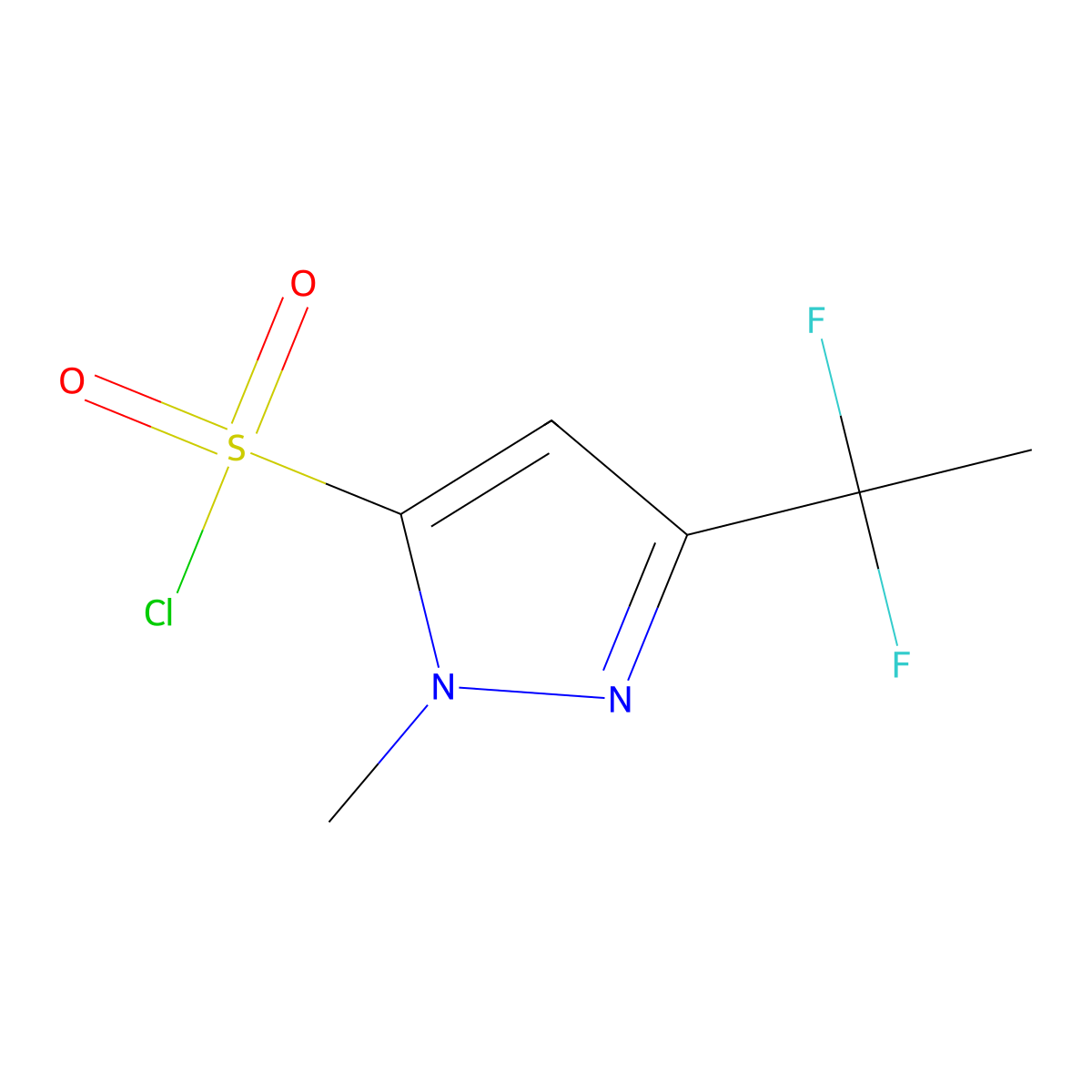 3-(1,1-difluoroethyl)-1-methyl-1H-pyrazole-5-sulfonyl chloride molecular structure, CAS 2384655-11-0