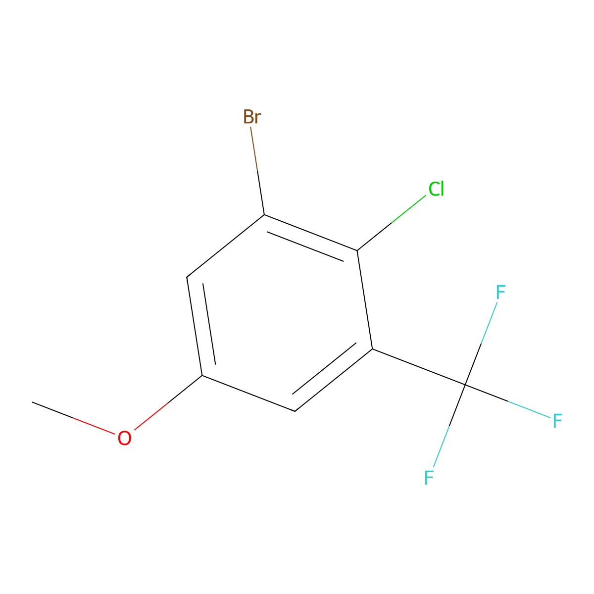1-Bromo-2-chloro-5-methoxy-3-(trifluoromethyl)benzene molecular structure, CAS 2384656-99-7
