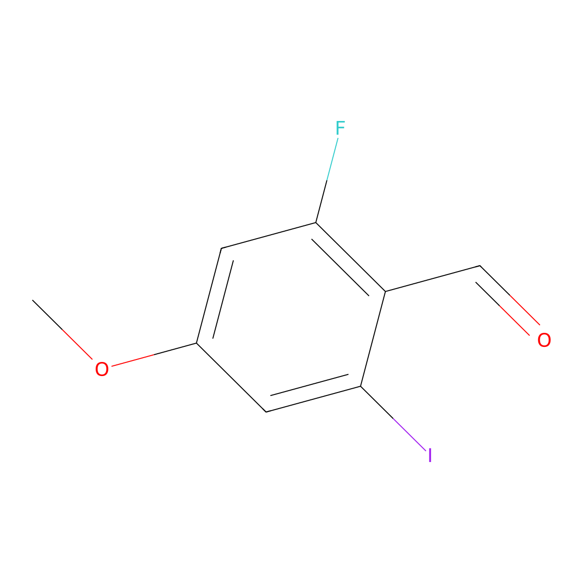 2-Fluoro-6-iodo-4-methoxybenzaldehyde molecular structure, CAS 2384659-20-3