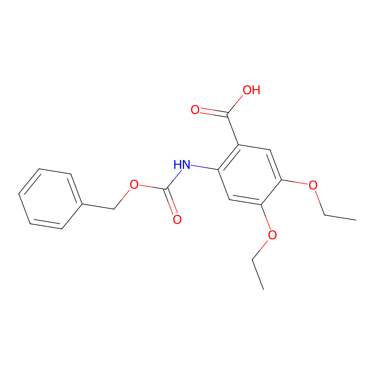 2-{[(Benzyloxy)carbonyl]amino}-4,5-diethoxybenzoic acid molecular structure, CAS 2384670-53-3