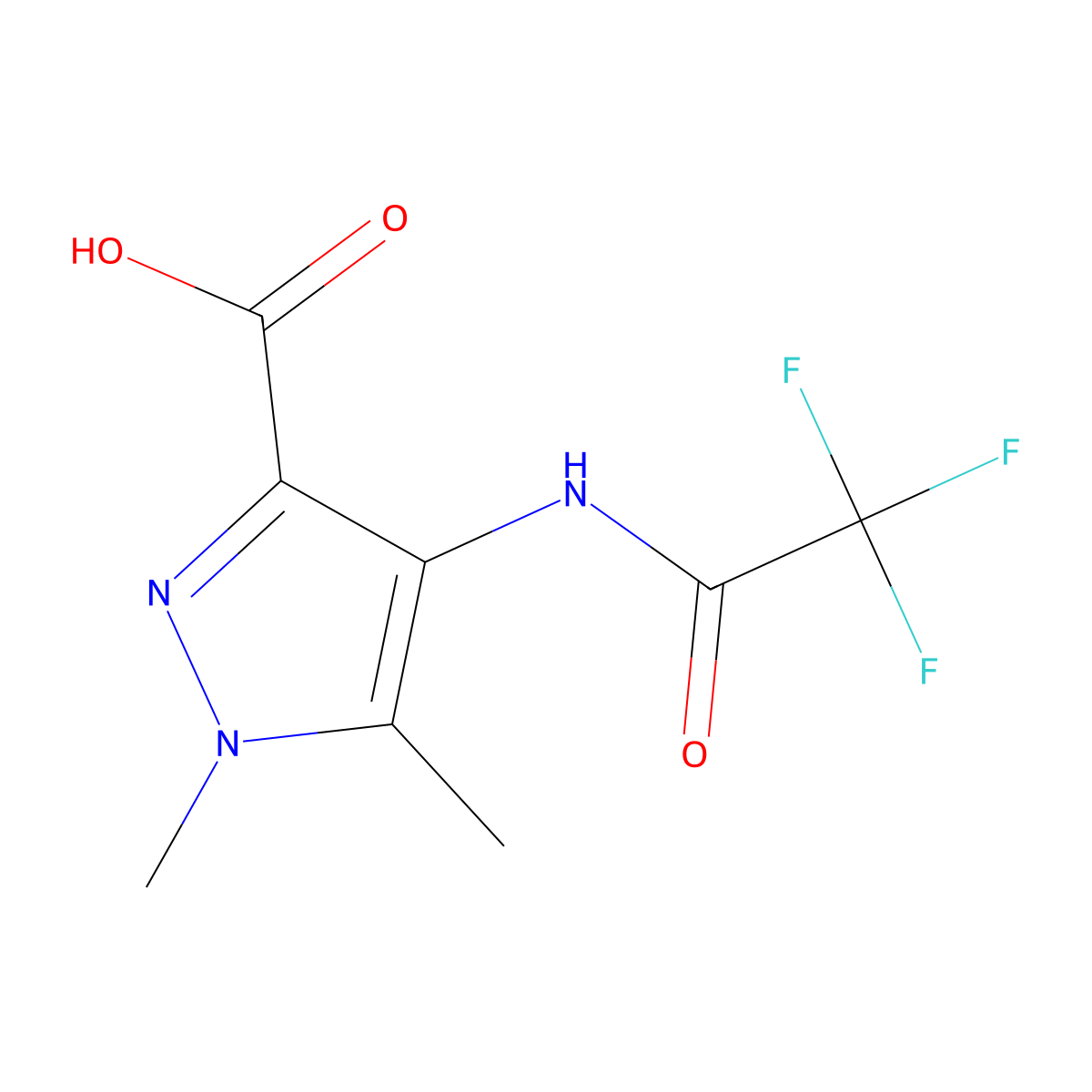 1,5-dimethyl-4-(trifluoroacetamido)-1H-pyrazole-3-carboxylic acid molecular structure, CAS 2384687-76-5