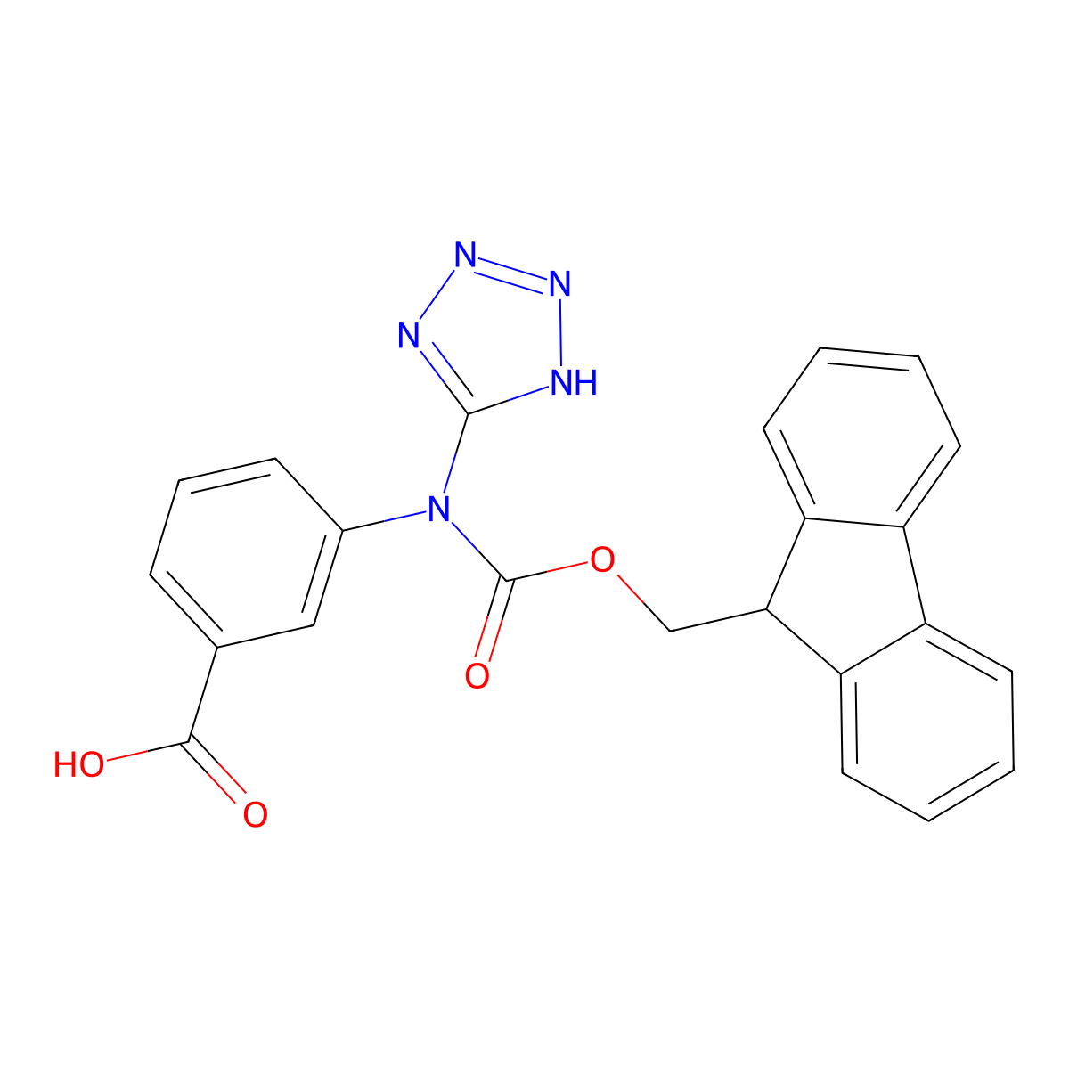 3-({[(9H-fluoren-9-yl)methoxy]carbonyl}(1H-1,2,3,4-tetrazol-5-yl)amino)benzoic acid molecular structure, CAS 2384700-11-0