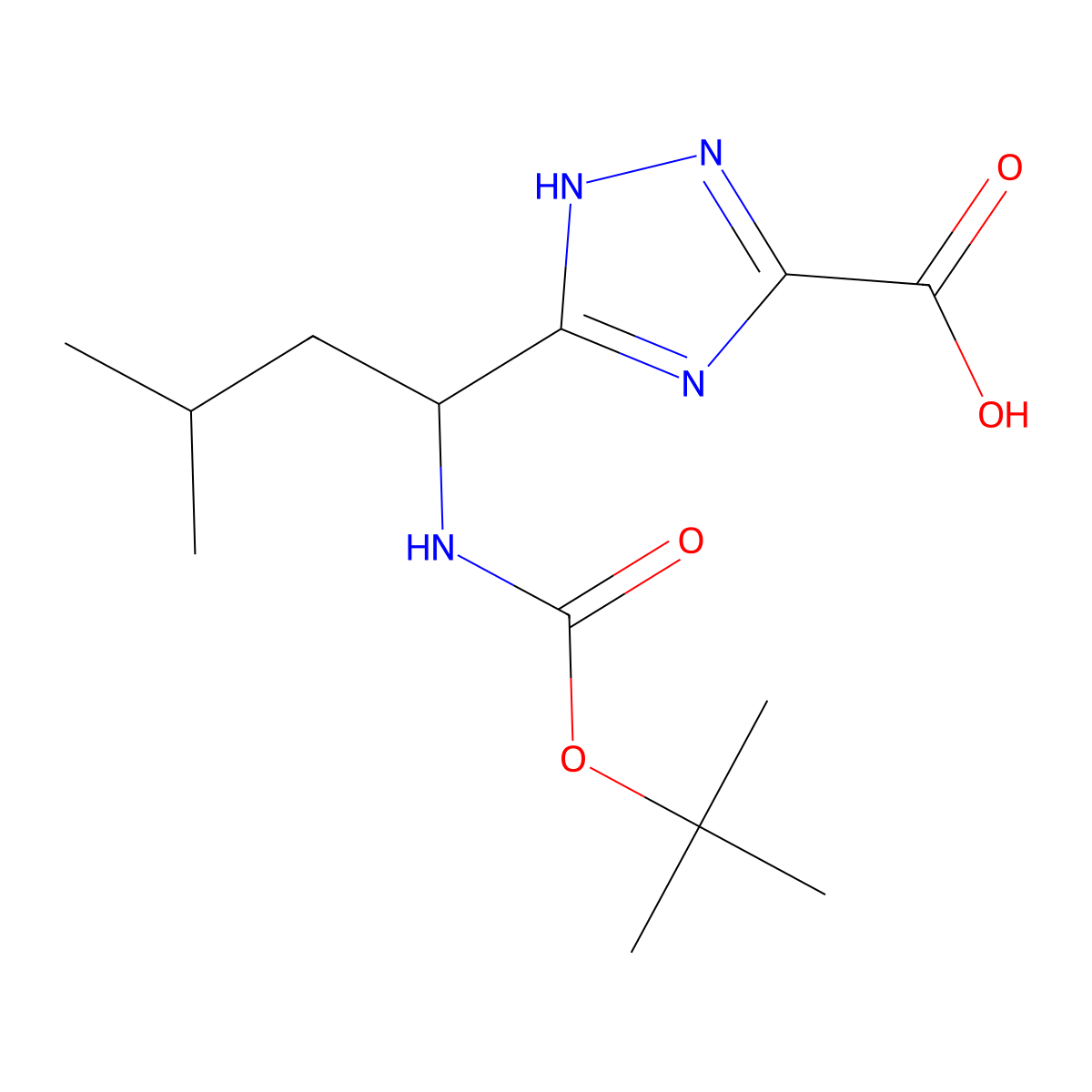 5-(1-{[(tert-butoxy)carbonyl]amino}-3-methylbutyl)-1H-1,2,4-triazole-3-carboxylic acid molecular structure, CAS 2384703-47-1
