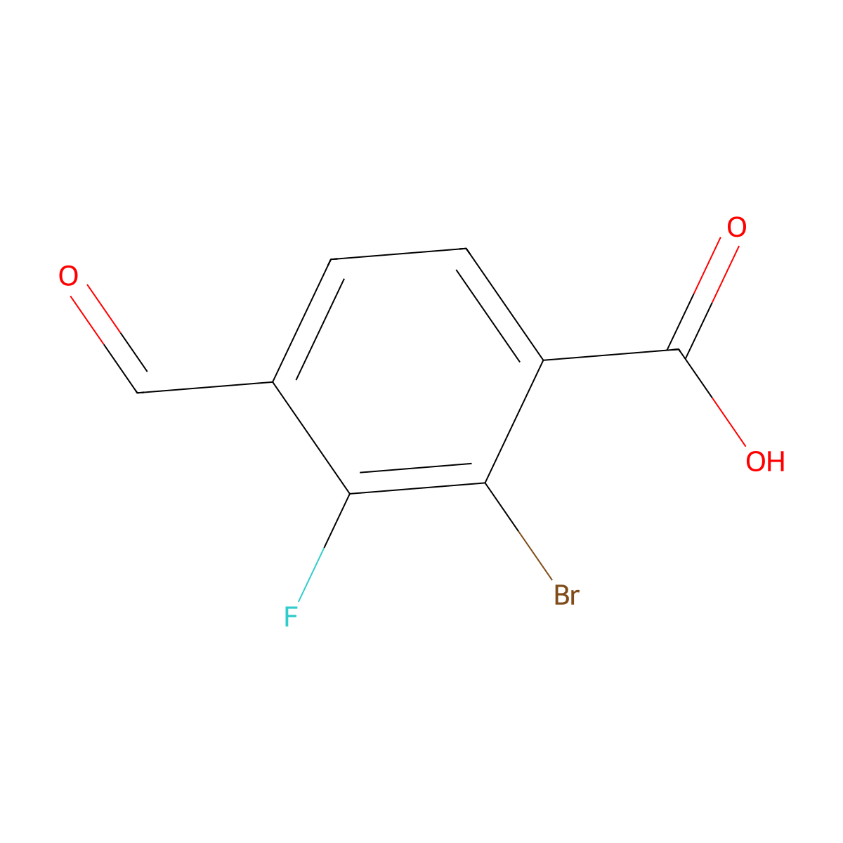2-Bromo-3-fluoro-4-formylbenzoic acid molecular structure, CAS 2384703-59-5