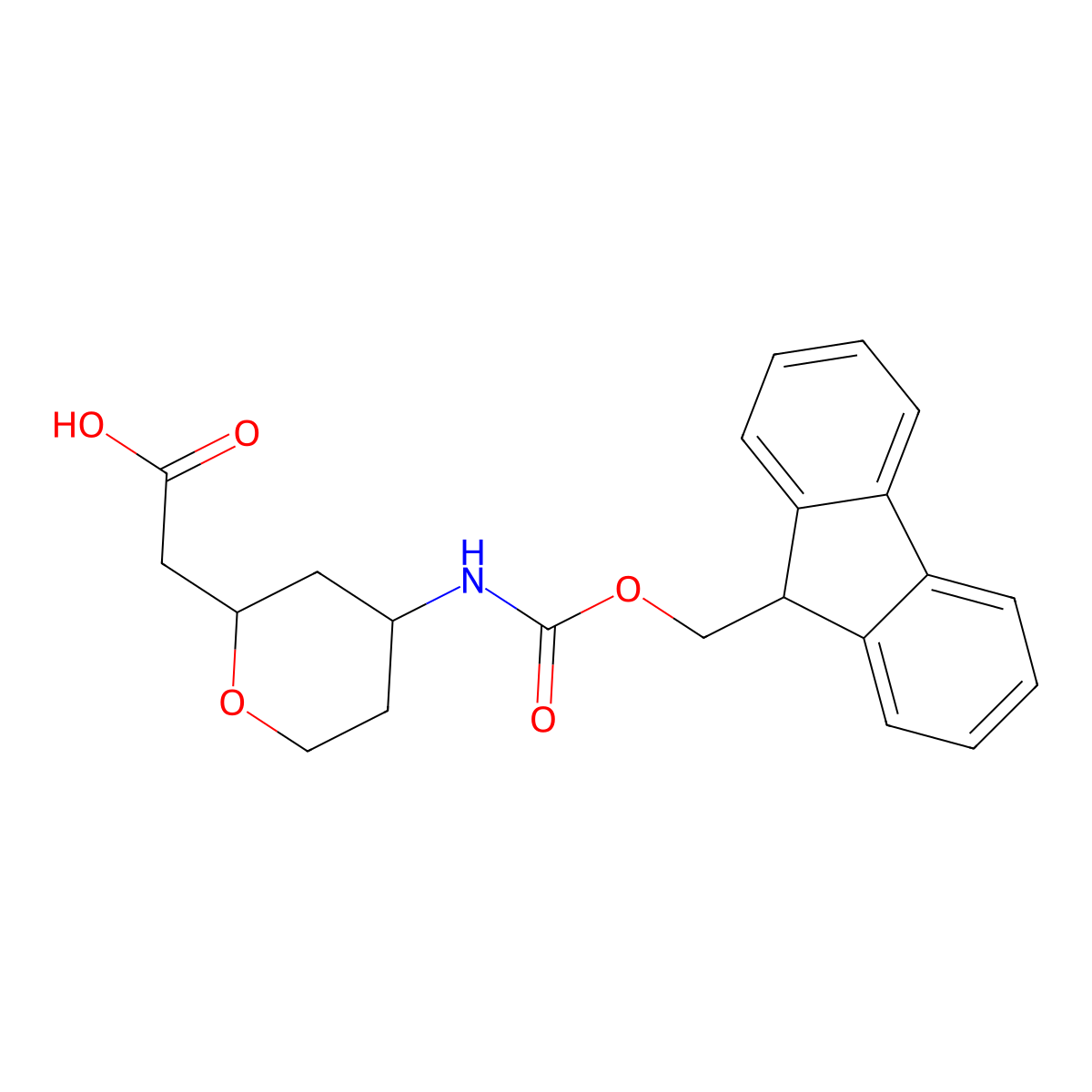 2-[4-({[(9H-fluoren-9-yl)methoxy]carbonyl}amino)oxan-2-yl]aceticacid,Mixtureofdiastereomers molecular structure, CAS 2384714-88-7