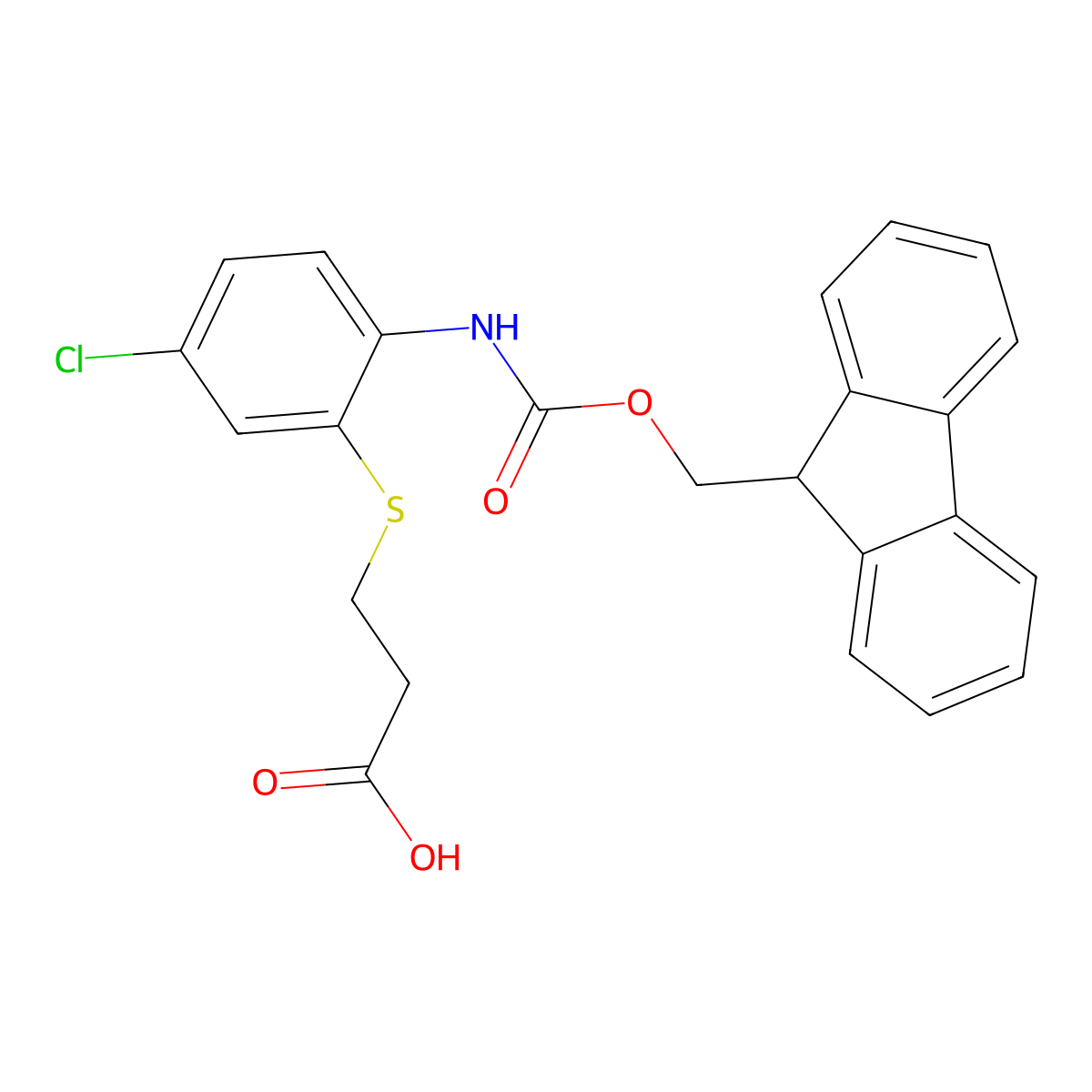 3-{[5-chloro-2-({[(9H-fluoren-9-yl)methoxy]carbonyl}amino)phenyl]sulfanyl}propanoic acid molecular structure, CAS 2384726-51-4
