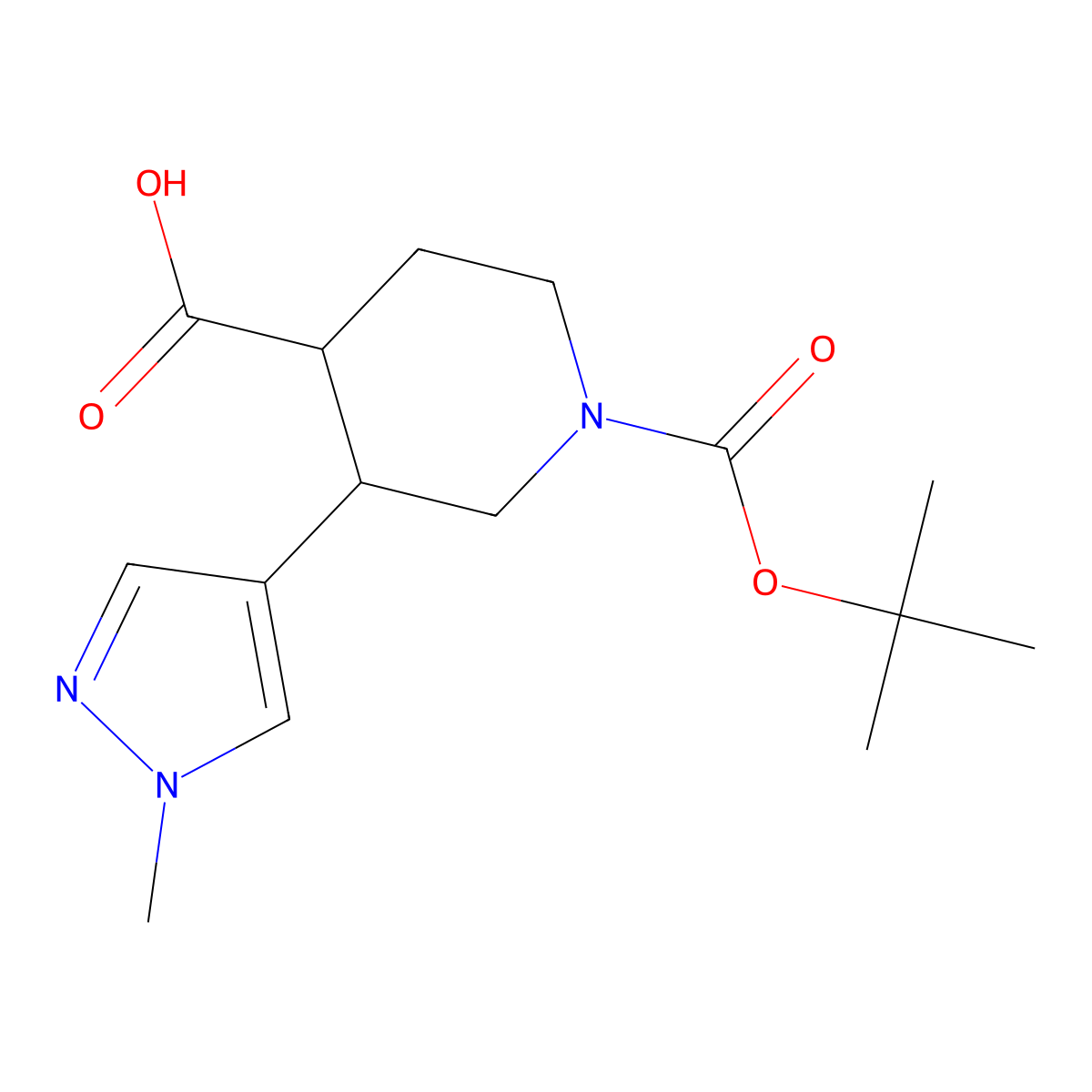 1-[(tert-butoxy)carbonyl]-3-(1-methyl-1H-pyrazol-4-yl)piperidine-4-carboxylic acid molecular structure, CAS 2384738-09-2