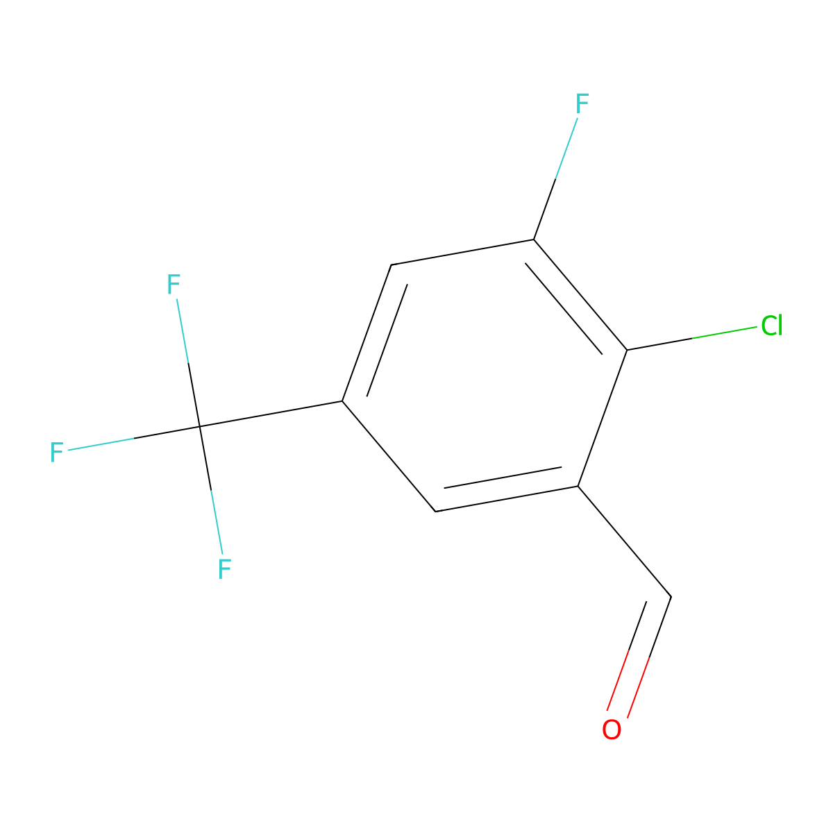 2-Chloro-3-fluoro-5-(trifluoromethyl)benzaldehyde molecular structure, CAS 2384752-95-6