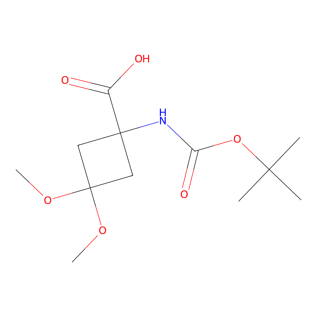 1-{[(Tert-butoxy)carbonyl]amino}-3,3-dimethoxycyclobutane-1-carboxylic acid molecular structure, CAS 2384753-64-2