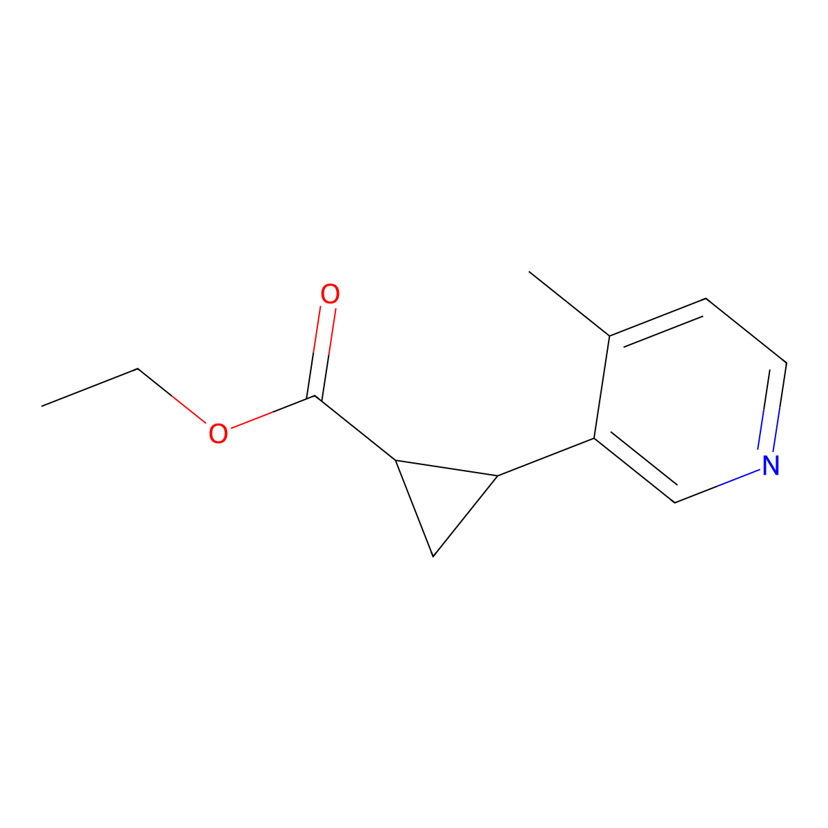 Ethyl 2-(4-methylpyridin-3-yl)cyclopropane-1-carboxylate molecular structure, CAS 2384757-30-4