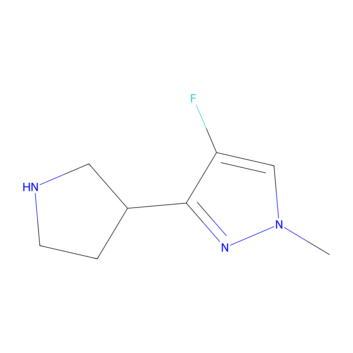 4-fluoro-1-methyl-3-(pyrrolidin-3-yl)-1H-pyrazole molecular structure, CAS 2384761-41-3