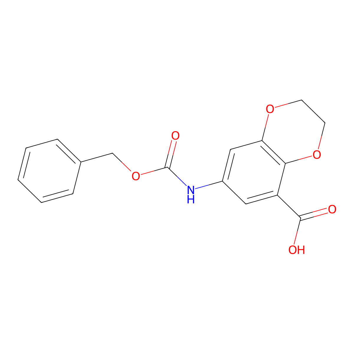 7-{[(Benzyloxy)carbonyl]amino}-2,3-dihydro-1,4-benzodioxine-5-carboxylic acid molecular structure, CAS 2384766-42-9