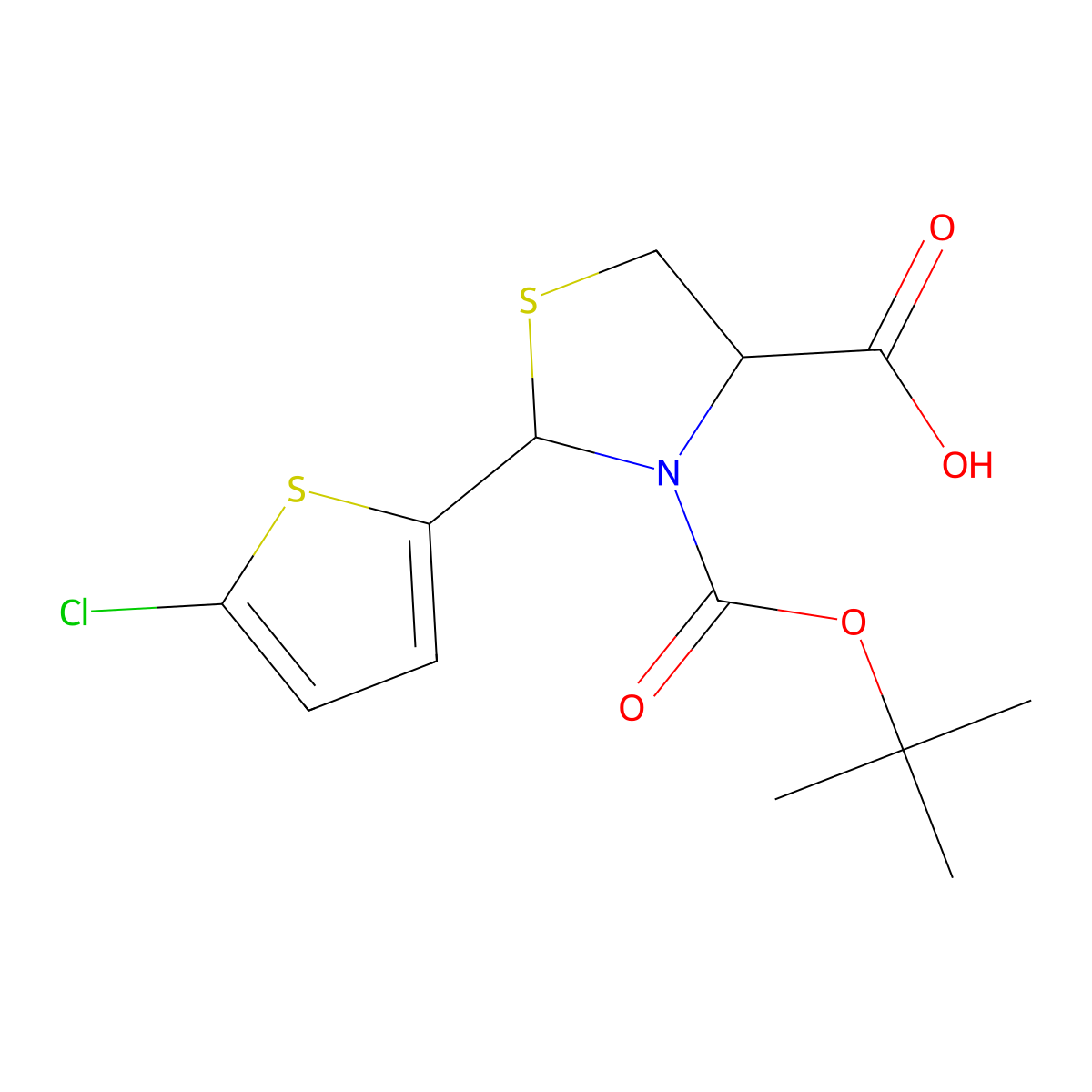 3-[(Tert-butoxy)carbonyl]-2-(5-chlorothiophen-2-yl)-1,3-thiazolidine-4-carboxylic acid molecular structure, CAS 2384792-05-4
