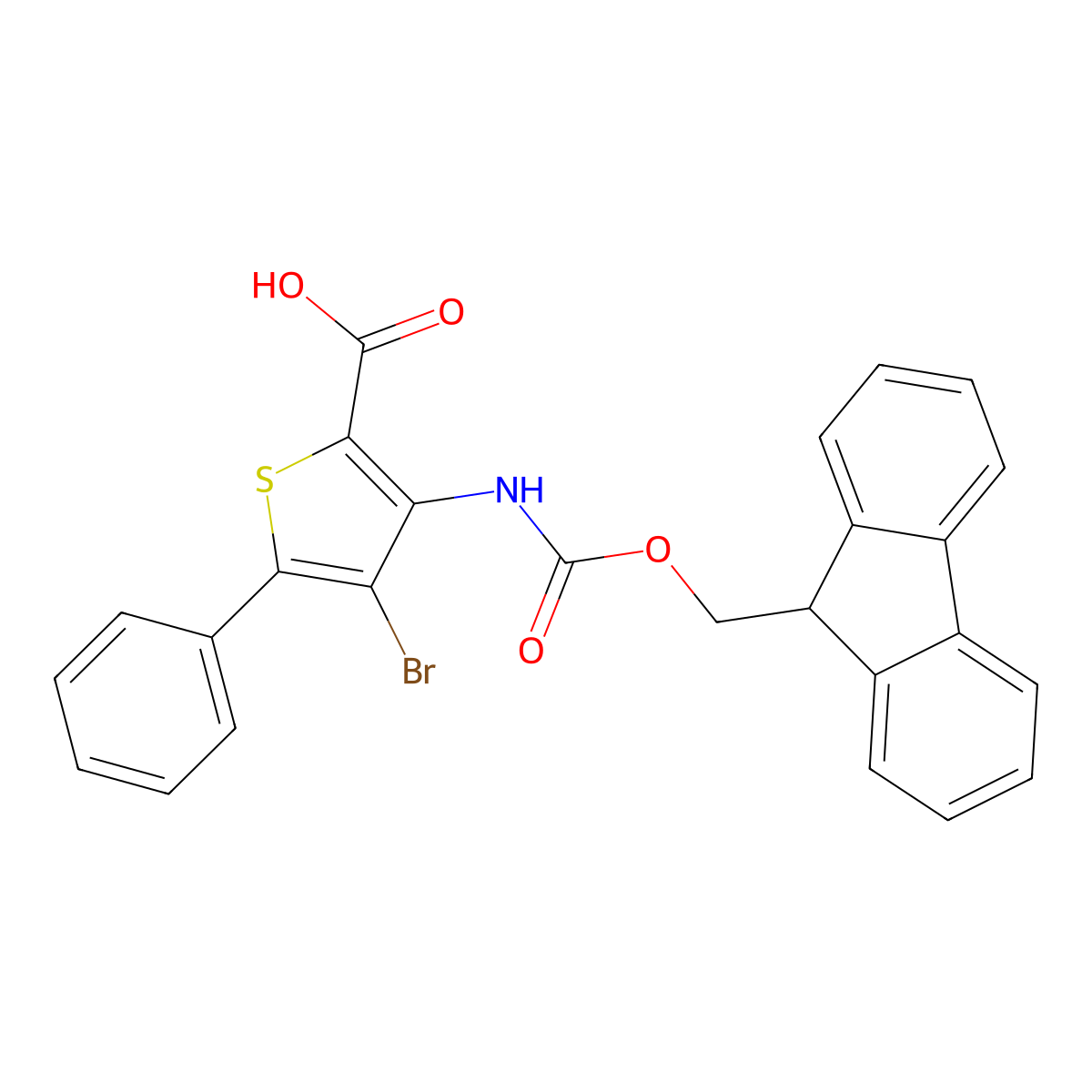 4-bromo-3-({[(9H-fluoren-9-yl)methoxy]carbonyl}amino)-5-phenylthiophene-2-carboxylic acid molecular structure, CAS 2384802-15-5