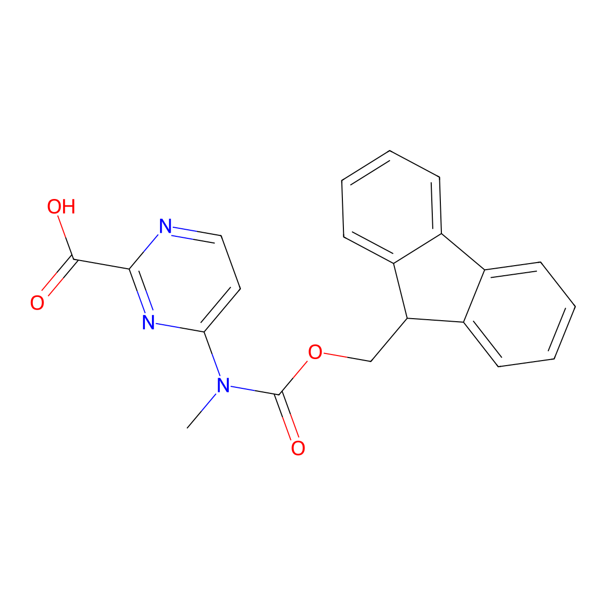 4-({[(9H-fluoren-9-yl)methoxy]carbonyl}(methyl)amino)pyrimidine-2-carboxylic acid molecular structure, CAS 2384815-34-1