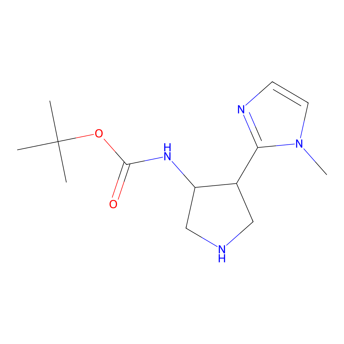 tert-butyl N-[4-(1-methyl-1H-imidazol-2-yl)pyrrolidin-3-yl]carbamate molecular structure, CAS 2384822-94-8