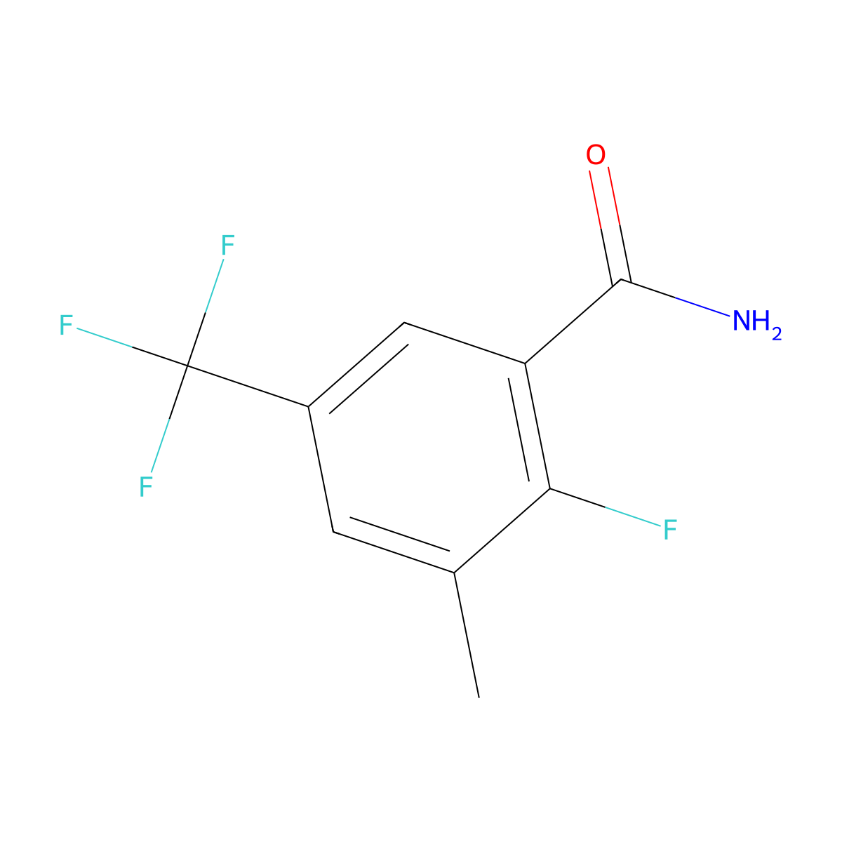 2-Fluoro-3-methyl-5-(trifluoromethyl)benzamide molecular structure, CAS 2384846-77-7