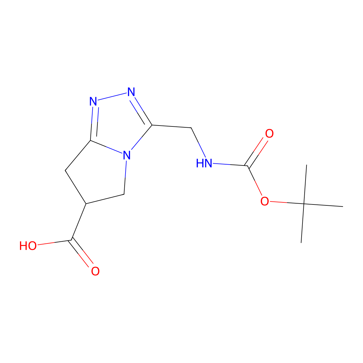 3-({[(tert-butoxy)carbonyl]amino}methyl)-5H,6H,7H-pyrrolo[2,1-c][1,2,4]triazole-6-carboxylic acid molecular structure, CAS 2384849-09-4
