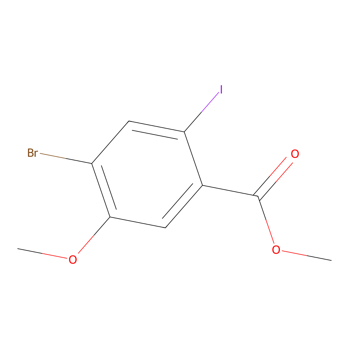 Methyl 4-bromo-2-iodo-5-methoxybenzoate molecular structure, CAS 2384857-60-5