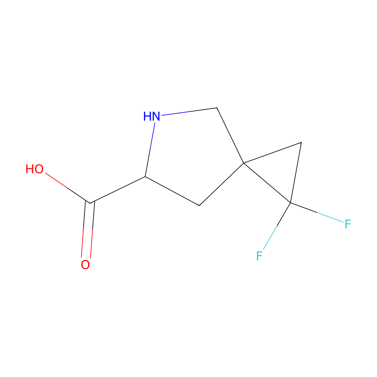 1,1-Difluoro-5-azaspiro[2.4]heptane-6-carboxylic acid molecular structure, CAS 2384858-62-0