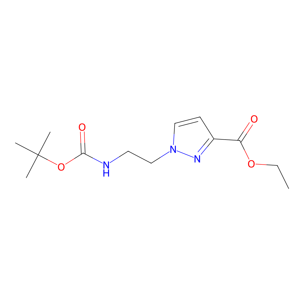 ethyl 1-(2-((tert-butoxycarbonyl)amino)ethyl)-1H-pyrazole-3-carboxylate molecular structure, CAS 2384868-57-7