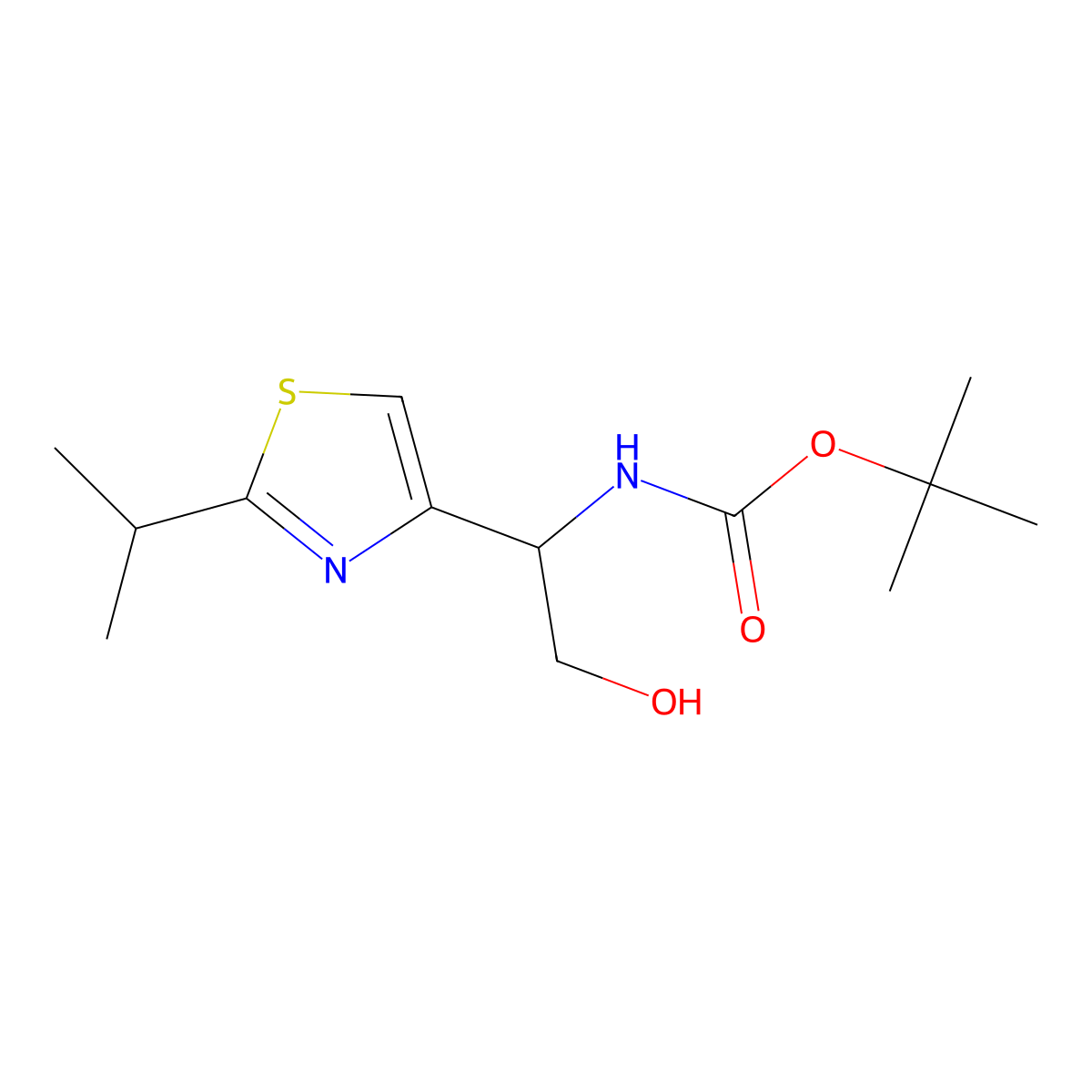 tert-butyl N-{2-hydroxy-1-[2-(propan-2-yl)-1,3-thiazol-4-yl]ethyl}carbamate molecular structure, CAS 2384880-08-2