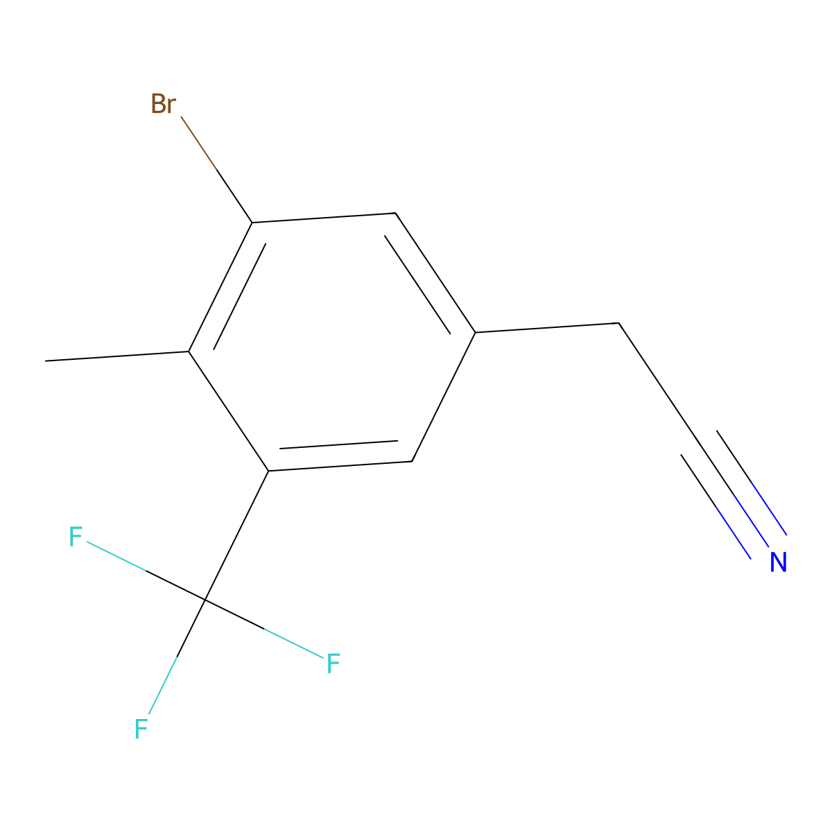 3-Bromo-4-methyl-5-(trifluoromethyl)phenylacetonitrile molecular structure, CAS 2384884-96-0