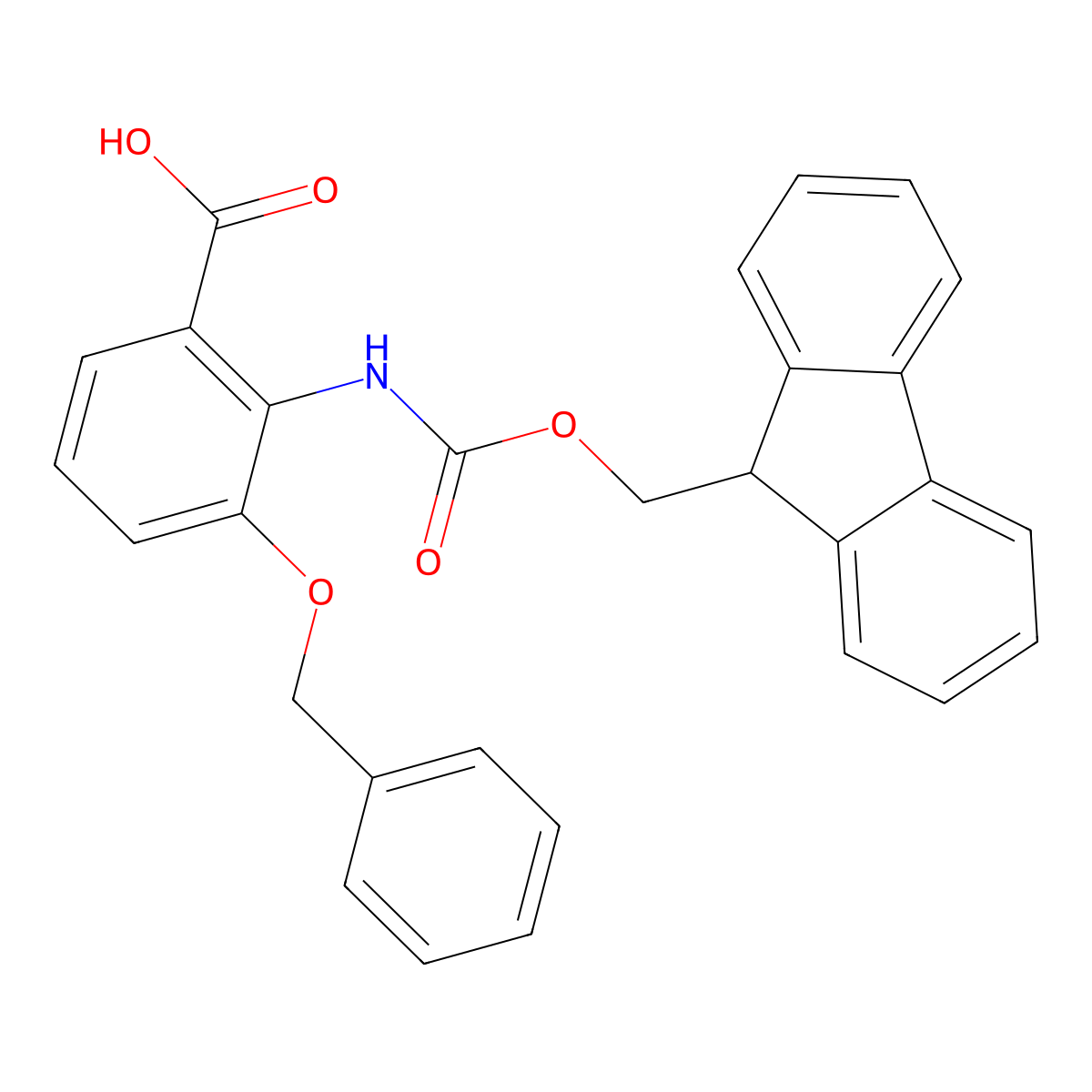 3-(benzyloxy)-2-({[(9H-fluoren-9-yl)methoxy]carbonyl}amino)benzoic acid molecular structure, CAS 2384894-06-6