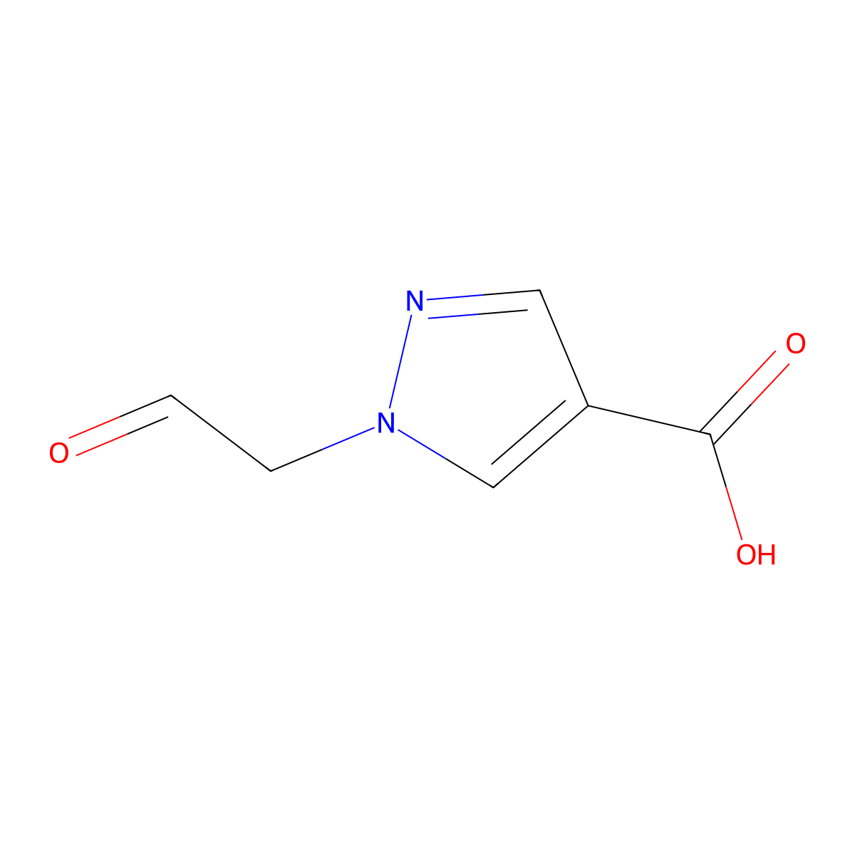 1-(2-oxoethyl)-1H-pyrazole-4-carboxylic acid molecular structure, CAS 2384912-47-2