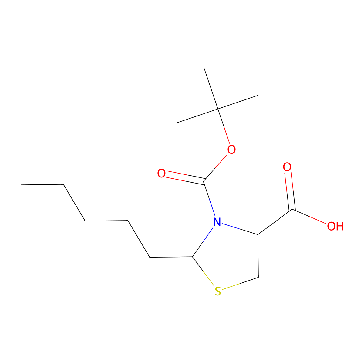 3-[(Tert-butoxy)carbonyl]-2-pentyl-1,3-thiazolidine-4-carboxylic acid molecular structure, CAS 2384914-44-5