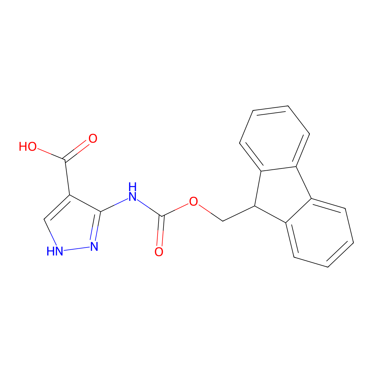 3-({[(9H-fluoren-9-yl)methoxy]carbonyl}amino)-1H-pyrazole-4-carboxylic acid molecular structure, CAS 2384936-75-6
