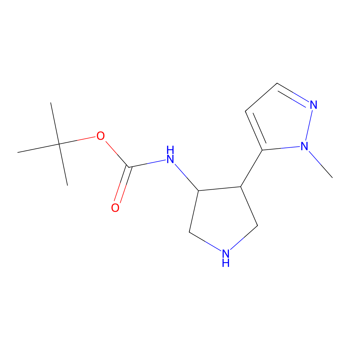 tert-butyl N-[4-(1-methyl-1H-pyrazol-5-yl)pyrrolidin-3-yl]carbamate molecular structure, CAS 2384948-04-1