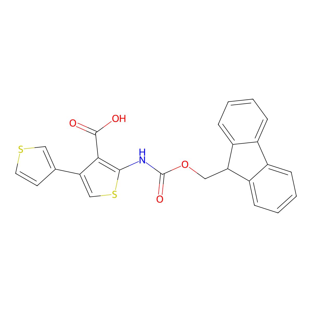 2-({[(9H-fluoren-9-yl)methoxy]carbonyl}amino)-4-(thiophen-3-yl)thiophene-3-carboxylic acid molecular structure, CAS 2384950-59-6