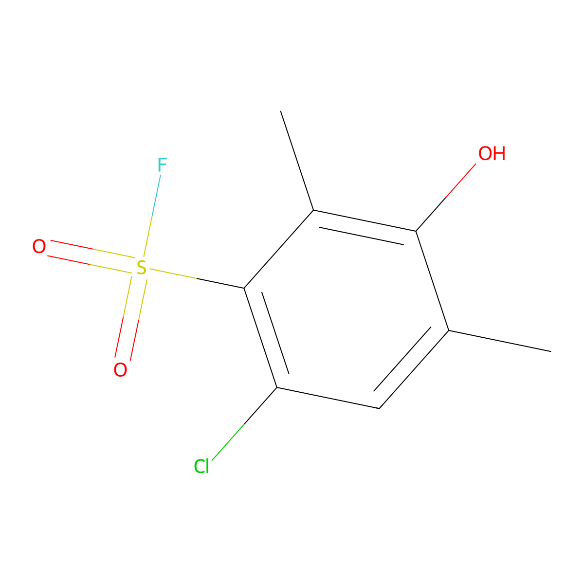 6-Chloro-3-hydroxy-2,4-dimethylbenzene-1-sulfonyl fluoride molecular structure, CAS 2384952-74-1