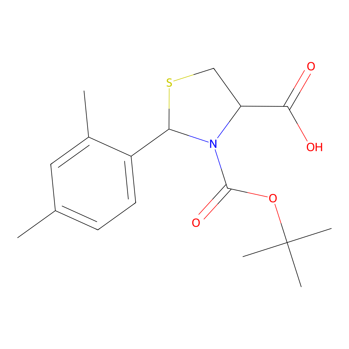 3-[(Tert-butoxy)carbonyl]-2-(2,4-dimethylphenyl)-1,3-thiazolidine-4-carboxylic acid molecular structure, CAS 2384955-44-4