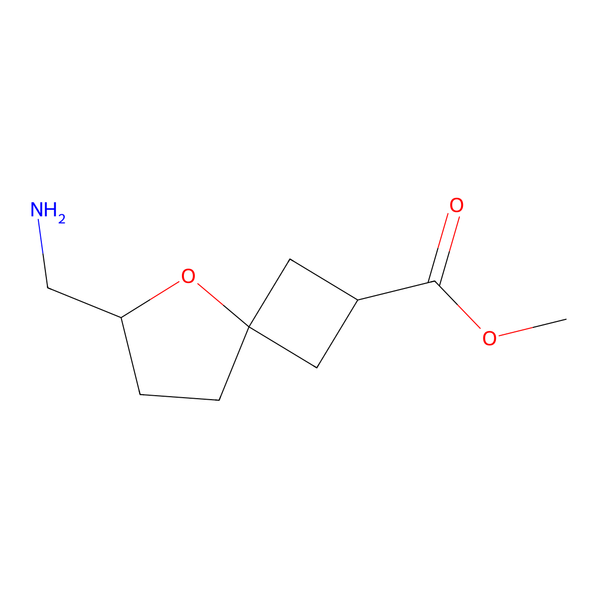Methyl 6-(aminomethyl)-5-oxaspiro[3.4]octane-2-carboxylate molecular structure, CAS 2384958-20-5