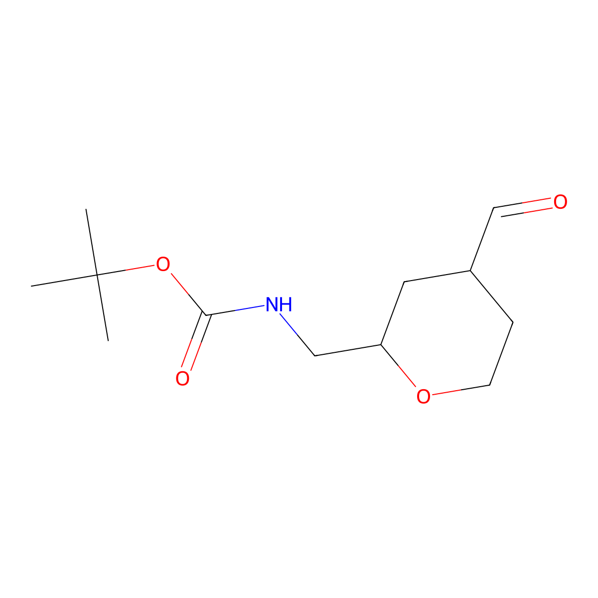 tert-butylN-[(4-formyloxan-2-yl)methyl]carbamate molecular structure, CAS 2384975-81-7