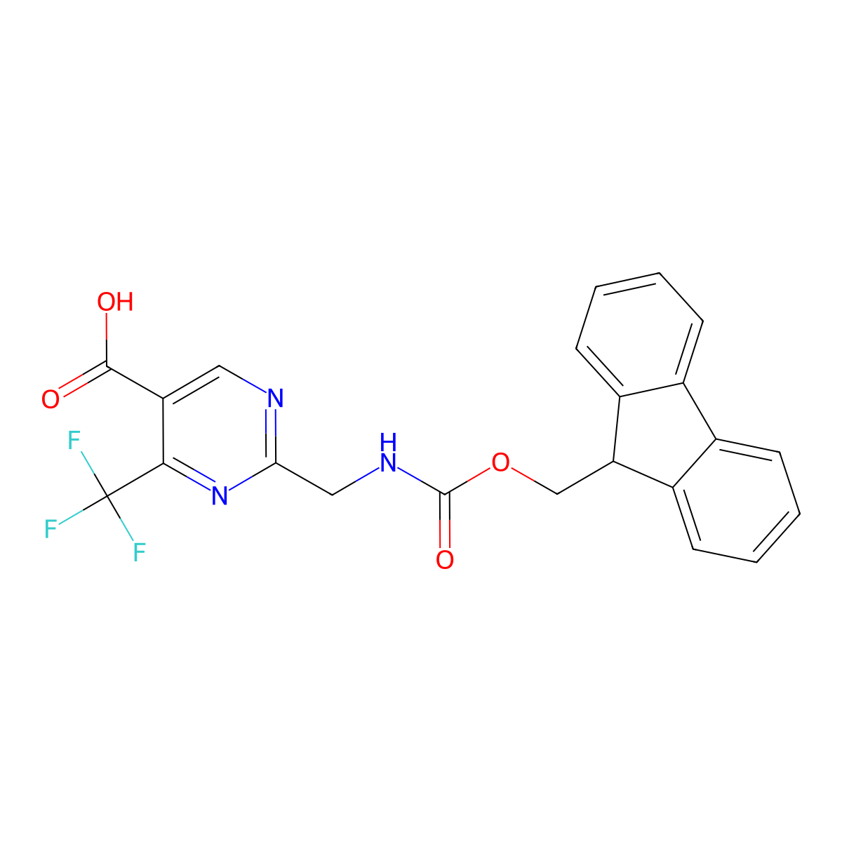 2-[({[(9H-fluoren-9-yl)methoxy]carbonyl}amino)methyl]-4-(trifluoromethyl)pyrimidine-5-carboxylic acid molecular structure, CAS 2384999-45-3